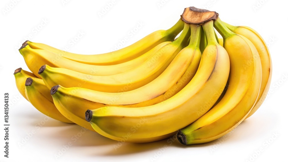 High-resolution image: a fresh, organic banana bunch, perfectly isolated for pristine detail. High-resolution image: a fresh, organic banana bunch, perfectly isolated for pristine detail.