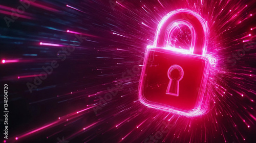 Cybersecurity Padlock with Light Streaks