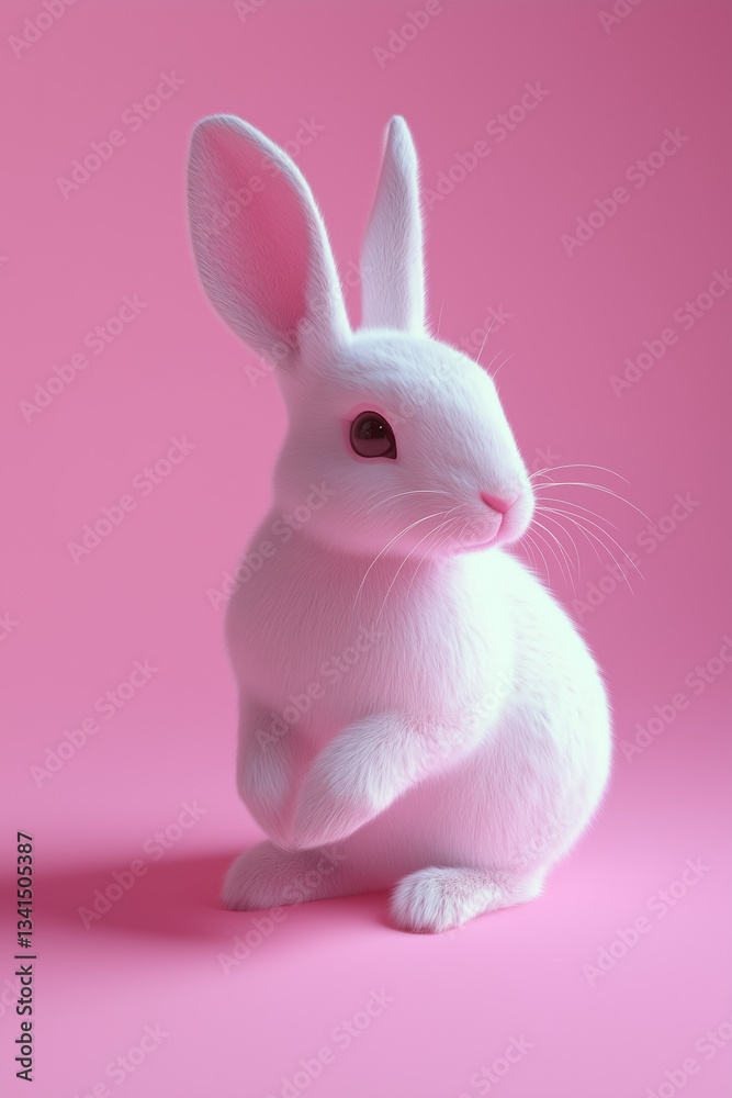 Obraz premium 3D white rabbit isolated on a solid color background