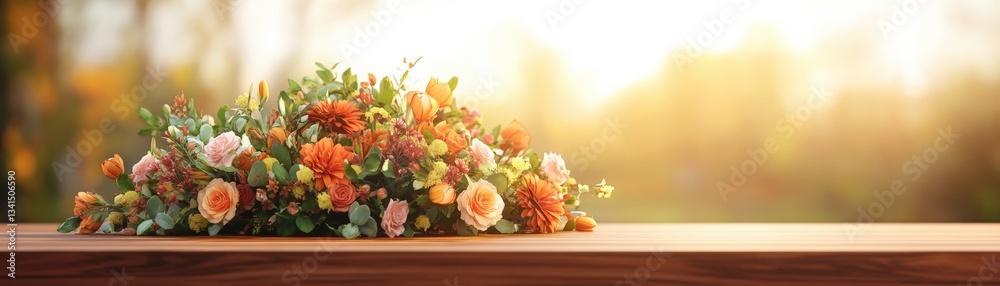 Obraz premium Elegant bouquet of colorful flowers brightening up an office desk with a touch of nature and freshness