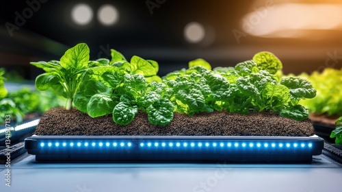 Vibrant green plant growing strongly in a grower's tray ready for hydroponic cultivation in controlled environment