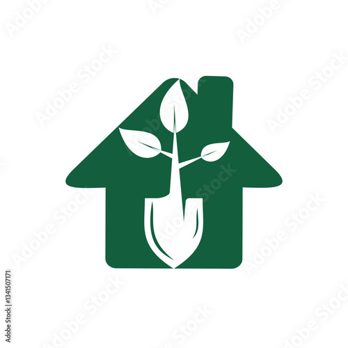 Shovel tree vector logo design. Green garden environment logo design template.