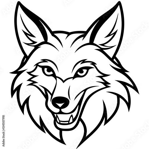 a detailed outline illustration of a fox head, showcasing its sharp features and intense gaze