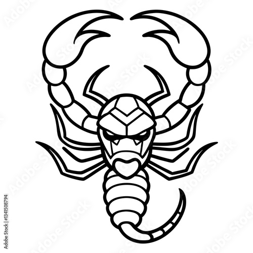 a striking monochrome scorpion illustration, capturing the essence of the zodiac symbol. The scorpion's menacing claws and curved tail convey a sense of power and mystery