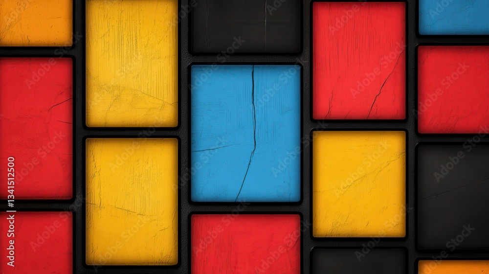 Fototapeta premium Abstract colorful geometric blocks with cracks in textured design for modern backgrounds and art projects