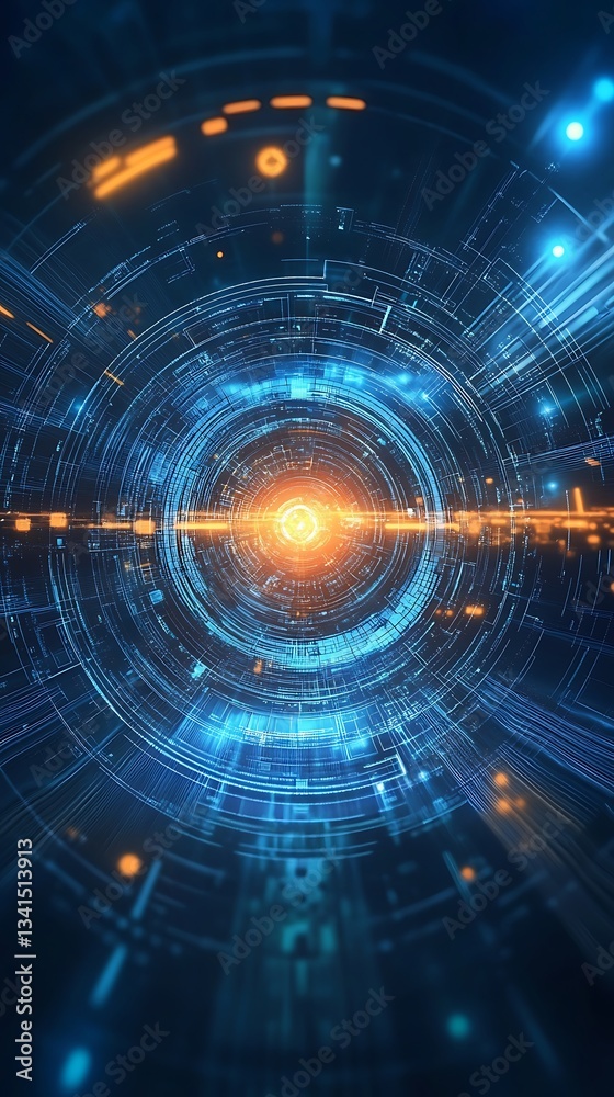 Obraz premium Abstract digital illustration depicting a futuristic technological vortex with glowing elements.