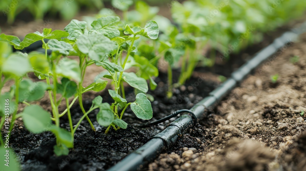 A drip irrigation system in a greenhouse vegetable farm A drip irrigation system in a greenhouse vegetable farm