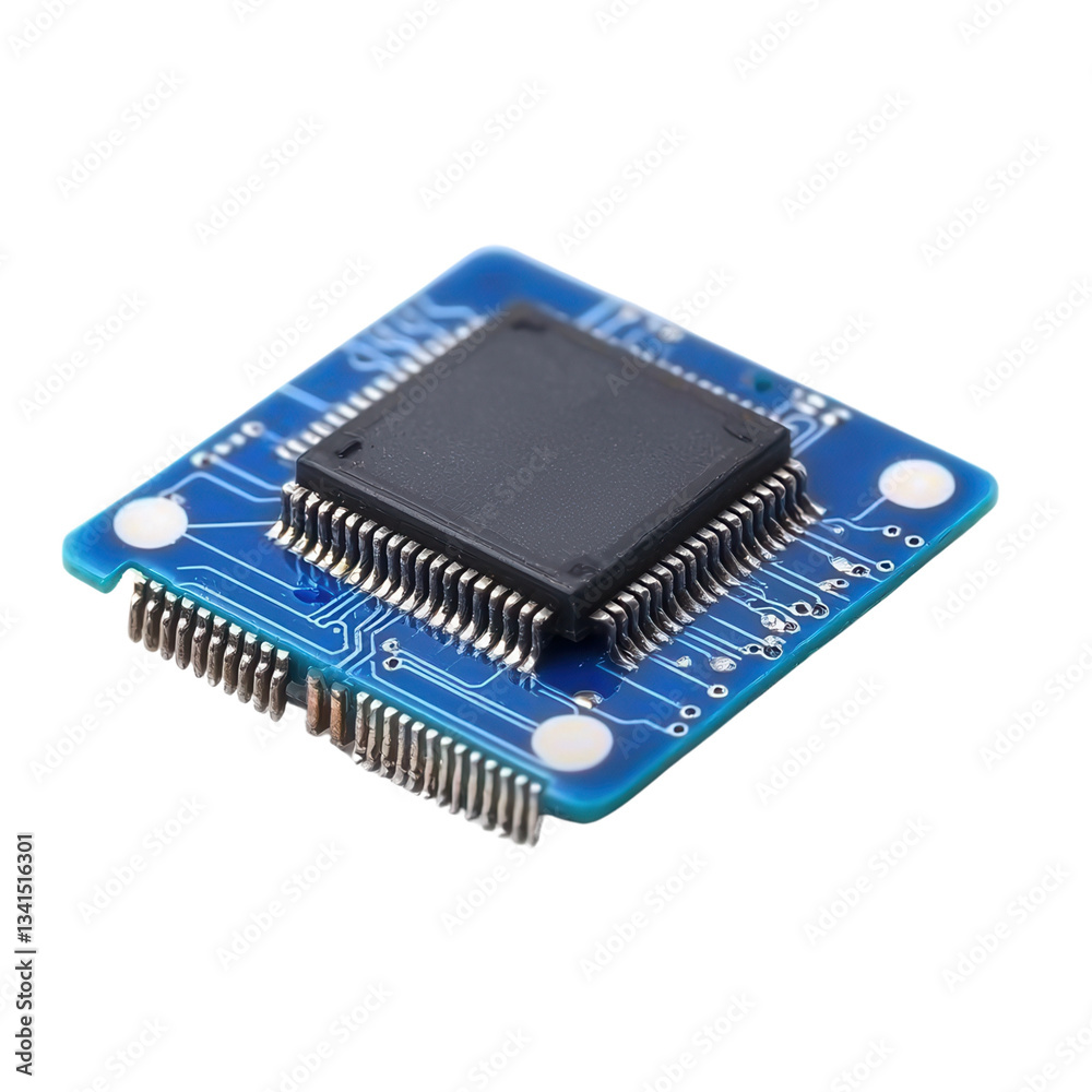 Microchip on a circuit board with intricate connections and design. isolated on white background Microchip on a circuit board with intricate connections and design. isolated on white background