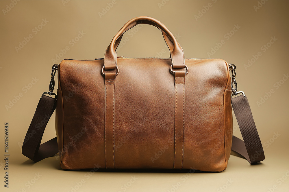 Luxury leather weekend bag with shoulder strap isolated Luxury leather weekend bag with shoulder strap isolated