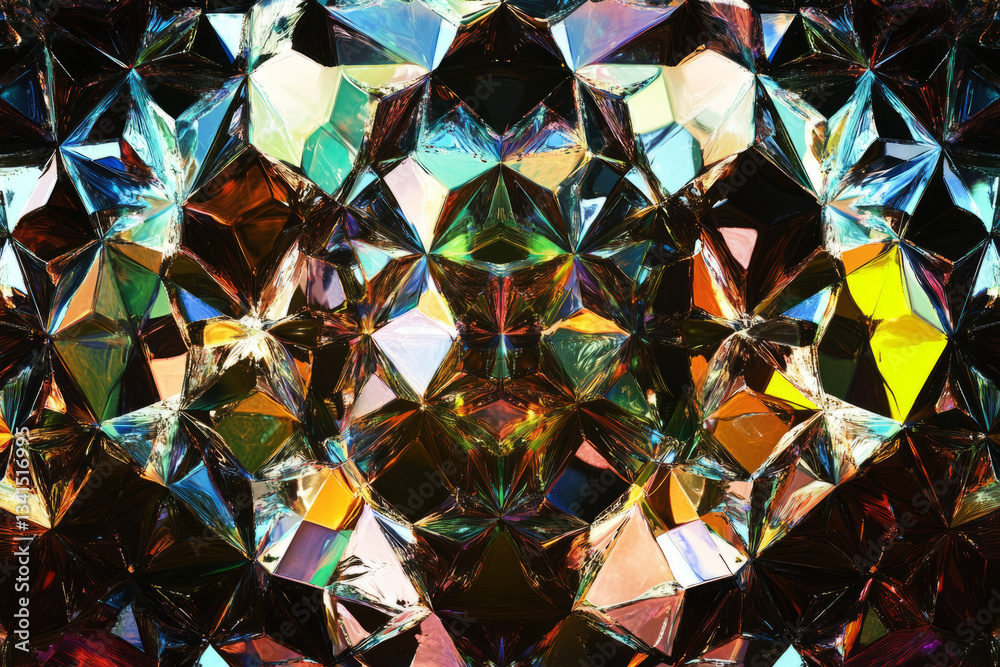 A mesmerizing hexagonal kaleidoscope effect created by reflective metallic surfaces. The shifting geometric patterns, neon glows, and symmetrical abstract aesthetics produce an infinite futuristic