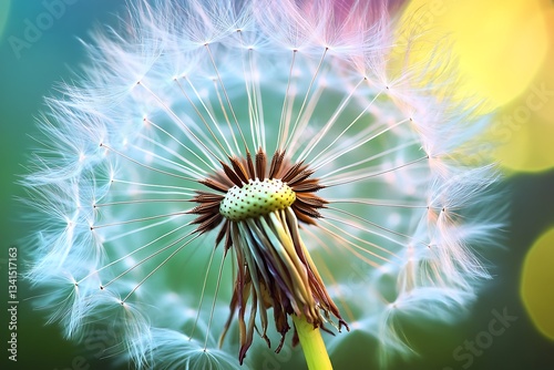 ethereal elegance of a dandelion's seed head, adorned with its intricate patterns and whispered potential of fresh starts borne upon gentle breeze  Ai photo