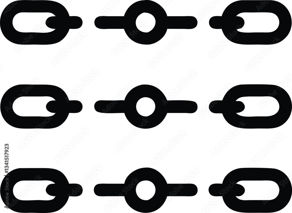 Three rows of simple black chain link illustrations. Three rows of simple black chain link illustrations.