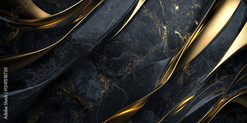Obraz na płótnie A luxurious 3D background with an elegant black and gold color scheme. Marble textures blend with metallic gold accents, creating a high-end, sophisticated atmosphere. Soft lighting enhances the depth w salonie