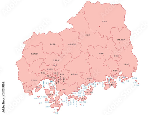 広島県　地図　ピンク　斑点　イラスト