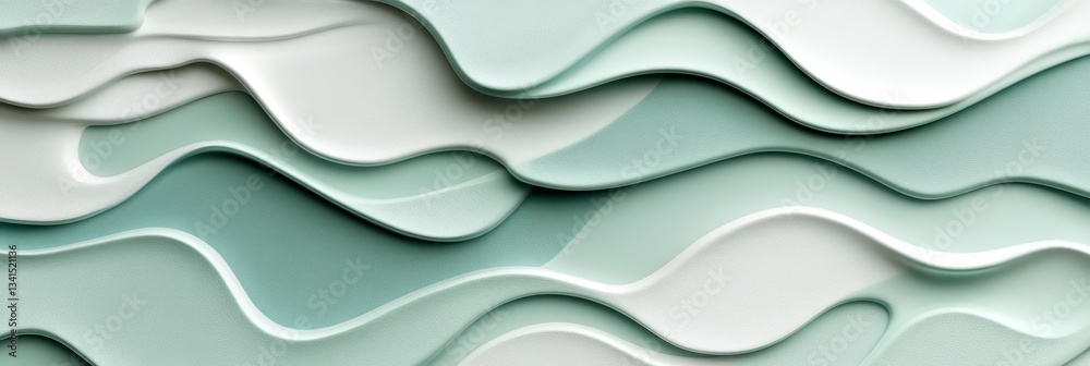 Obraz premium Seamless Pale Mint Green 3D Low Profile Style Delicate And Gentle Light Wave Texture P