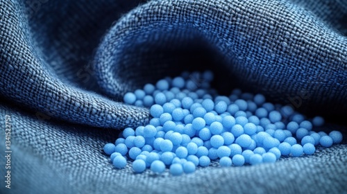 Blue beads nestled in textured fabric photo