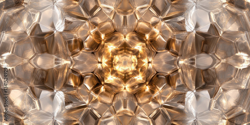 Obraz na płótnie A geometric 3D background featuring an intricate honeycomb pattern of metallic hexagons, each glowing softly from within. The precise symmetry and futuristic lighting create a sleek and modern look. w salonie