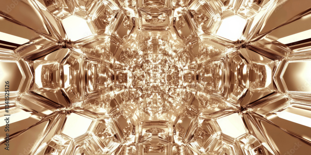 A geometric 3D background featuring an intricate honeycomb pattern of metallic hexagons, each glowing softly from within. The precise symmetry and futuristic lighting create a sleek and modern look.