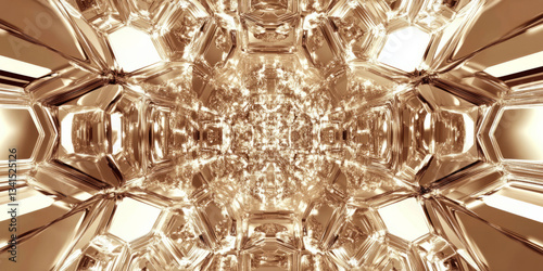 A geometric 3D background featuring an intricate honeycomb pattern of metallic hexagons, each glowing softly from within. The precise symmetry and futuristic lighting create a sleek and modern look.