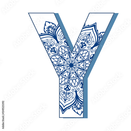 Letters with mandala line pattern elements. Letters with decorative typography art for coloring.