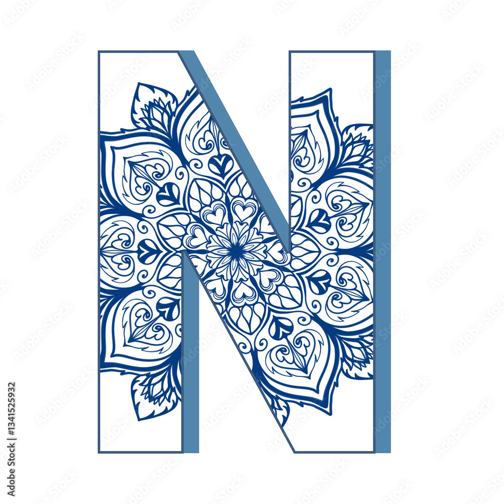 Fototapeta premium Letters with mandala line pattern elements. Letters with decorative typography art for coloring.