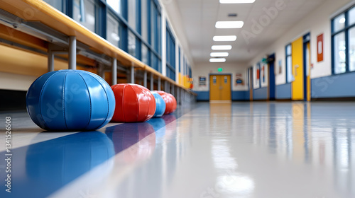 Colorful Balls in School Hallway
