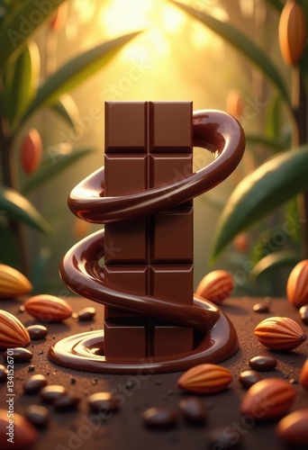 A professional and high-quality mockup of melting chocolate, perfect for advertising, graphic design, and social media use. This image is AI-generated and features a combination of warm lighting and a