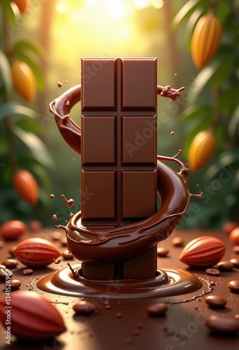 A professional and high-quality mockup of melting chocolate, perfect for advertising, graphic design, and social media use. This image is AI-generated and features a combination of warm lighting and a