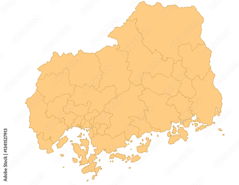 Obraz premium 広島県 地図 オレンジ 斑点 イラスト