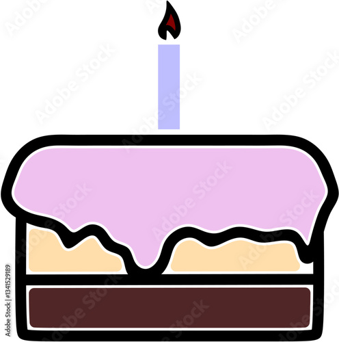 Chocolate and Vanilla Cake with Candle, A vector illustration featuring two delicious cakes: one topped with cherries and chocolate, the other with a candle and pink frosting.