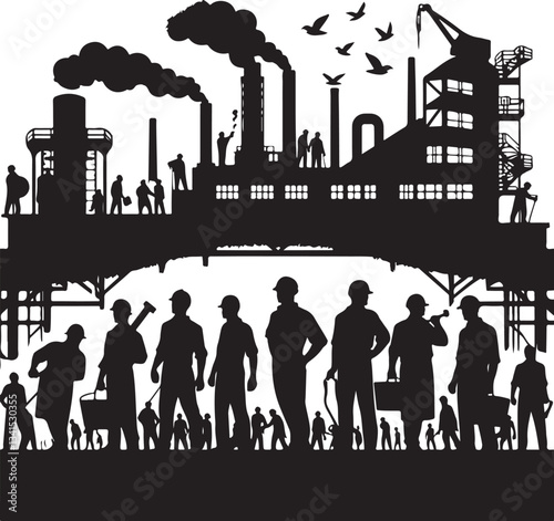 Bold in black Factory labor Silhouette vector for Labor Day.