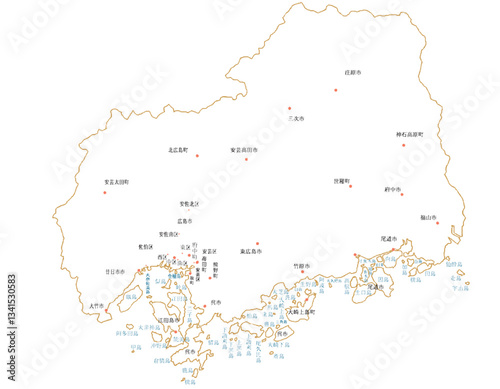 広島県　地図　白　斑点　イラスト