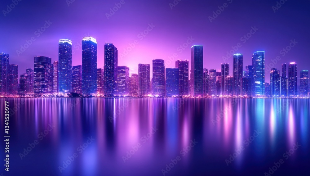 Obraz premium Miami Skyline at Twilight: A Vibrant Reflection