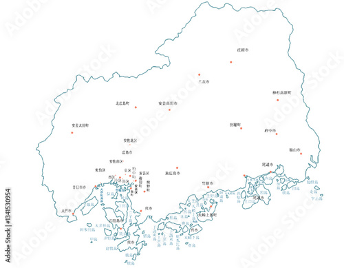広島県　地図　白　斑点　イラスト