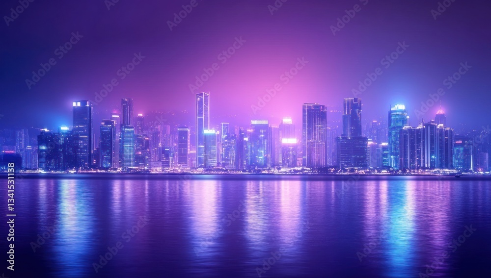 Obraz premium Neon Cityscape: Hong Kong's Dazzling Night