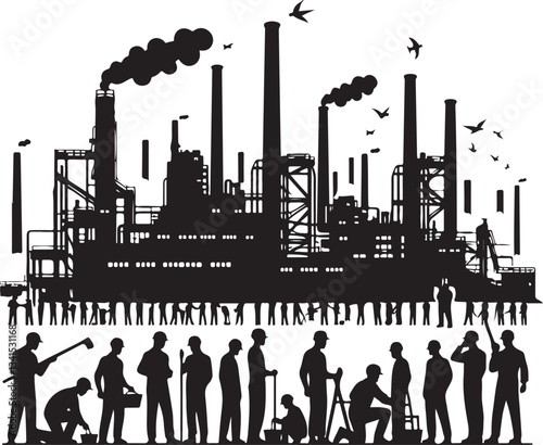 Bold in black Factory labor Silhouette vector for Labor Day.