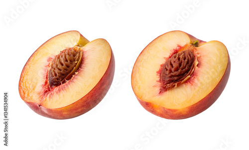 Fresh ripe peaches and figs, sweet and juicy, isolated on white background