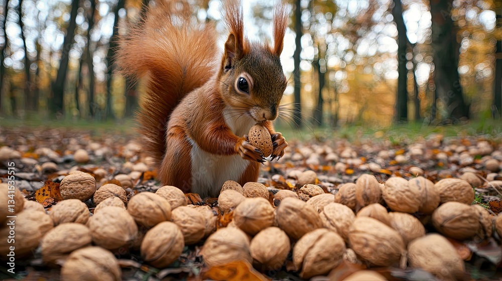 Obraz premium A squirrel gathering nuts in a peaceful park