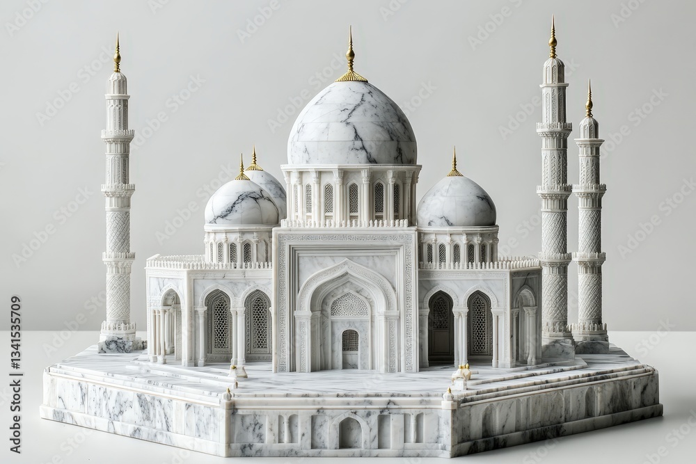 Fototapeta premium The detailed structure of the white mosque building with intricate designs