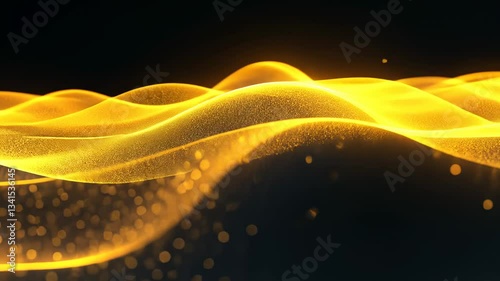 Abstract Glowing Gold Waves With Particles On Dark Background