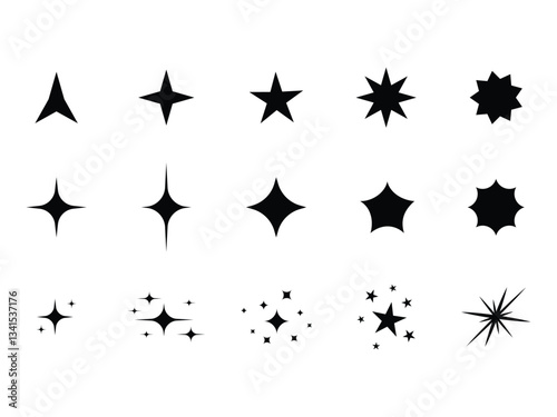 futuristic sparkle icons collection. Set of star shapes. Abstract cool shine effect sign vector design. Templates for design, posters, projects, banners, logo, and business cards