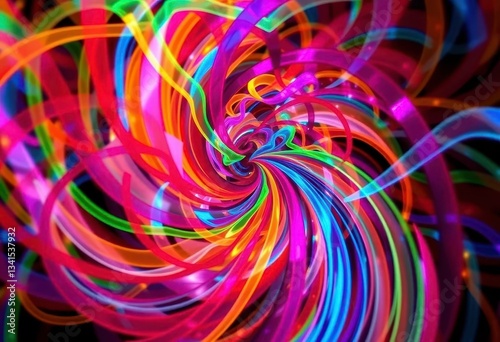 A swirling kaleidoscope of vibrant ribbons in dynamic motion, swirling, silk