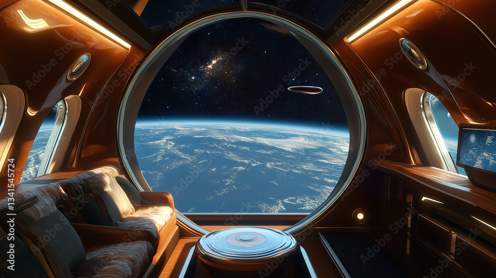 space tourism interior of space shuttle with view of earth from space space tourism interior of space shuttle with view of earth from space