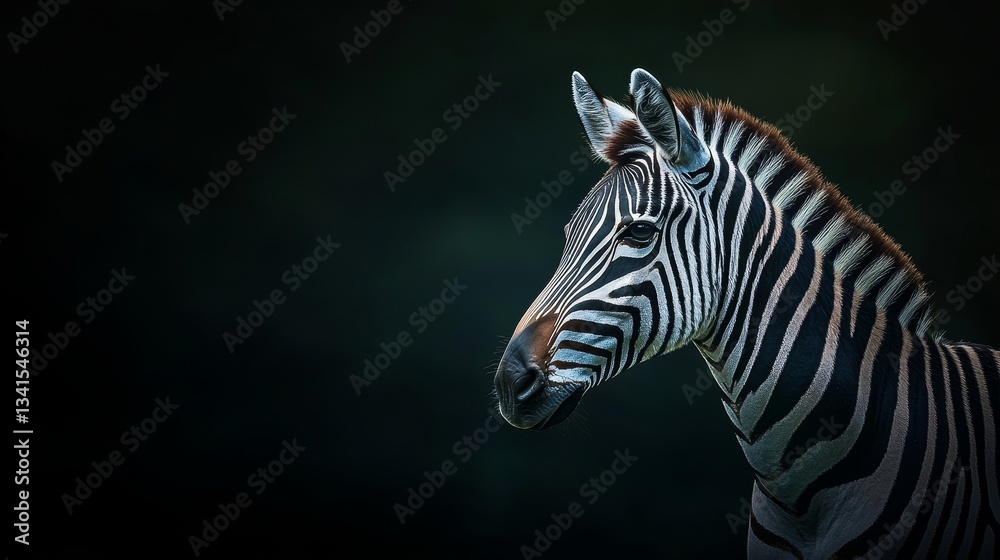 Fototapeta premium Striking Zebra Portrait Majestic Animal on Dark Background,, Wild Beauty,. Nature Photography