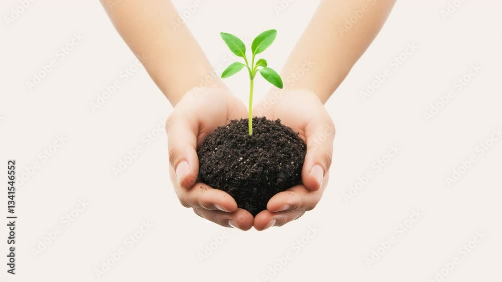 Two hands holding the Earth with a sprout, white background. Loop video. Two hands holding the Earth with a sprout, white background. Loop video.