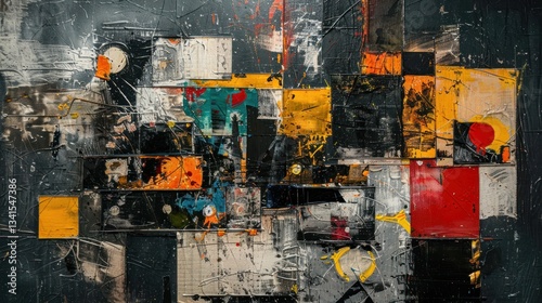 Abstract painting, vibrant colors, textured canvas, gallery wall background photo