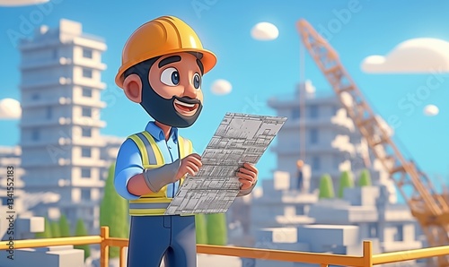 工地建筑施工队卡通形象3D