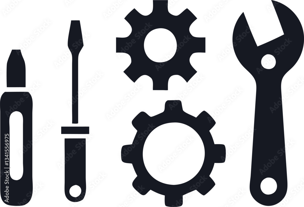 Simple Vector Illustration of Tools and Gears for Repair and Maintenance Simple Vector Illustration of Tools and Gears for Repair and Maintenance