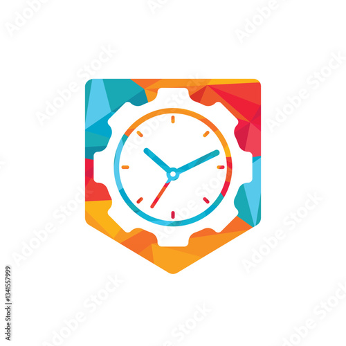 Service time vector logo design. Gear and analog clock icon vector design.	