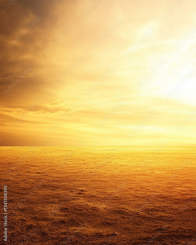 Obraz premium Golden Horizon: A breathtaking capture of the sky merging seamlessly with the ground creating an ethereal, panoramic view, bathed in the radiant glow of a setting sun.